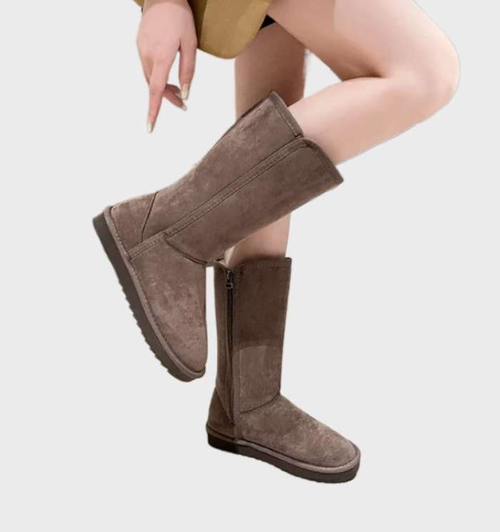 Nina | Warme und wasserdichte Wildleder-Schaffellstiefel mit Reißverschluss