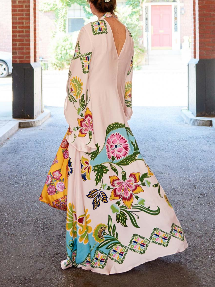 Noelle | Damen Langarm Floral Maxi Kleid