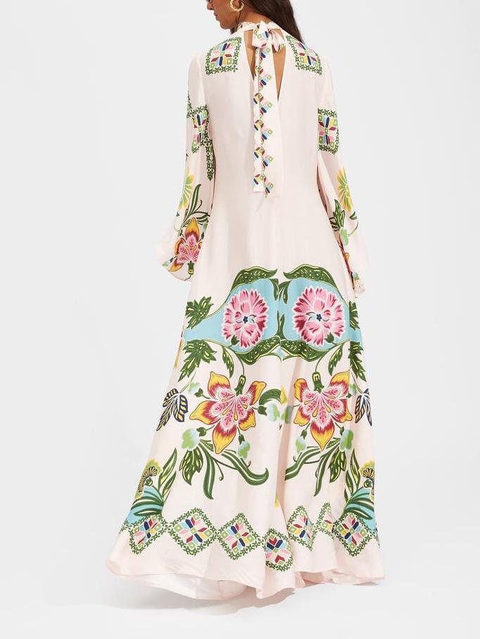 Noelle | Damen Langarm Floral Maxi Kleid
