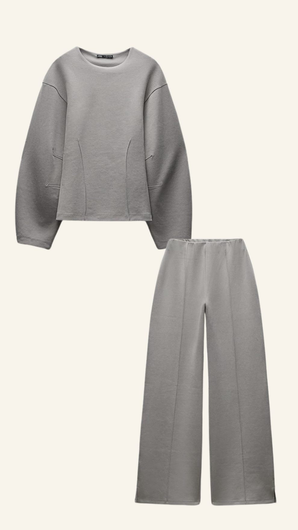 Damen Zweiteiliges Set Oversized Pullover und Weite Hose Casual Chic - Gebrochen Weiß / Grau / Schwarz - Maelen