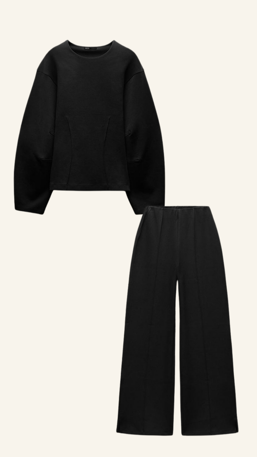 Damen Zweiteiliges Set Oversized Pullover und Weite Hose Casual Chic - Gebrochen Weiß / Grau / Schwarz - Maelen
