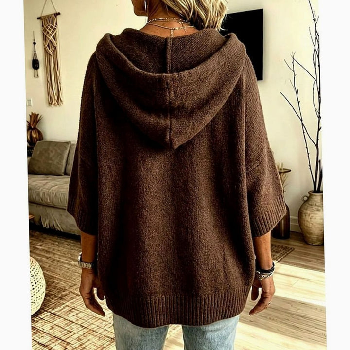 Offenes, gestricktes Damenjackett mit Kapuze und lässiger Passform