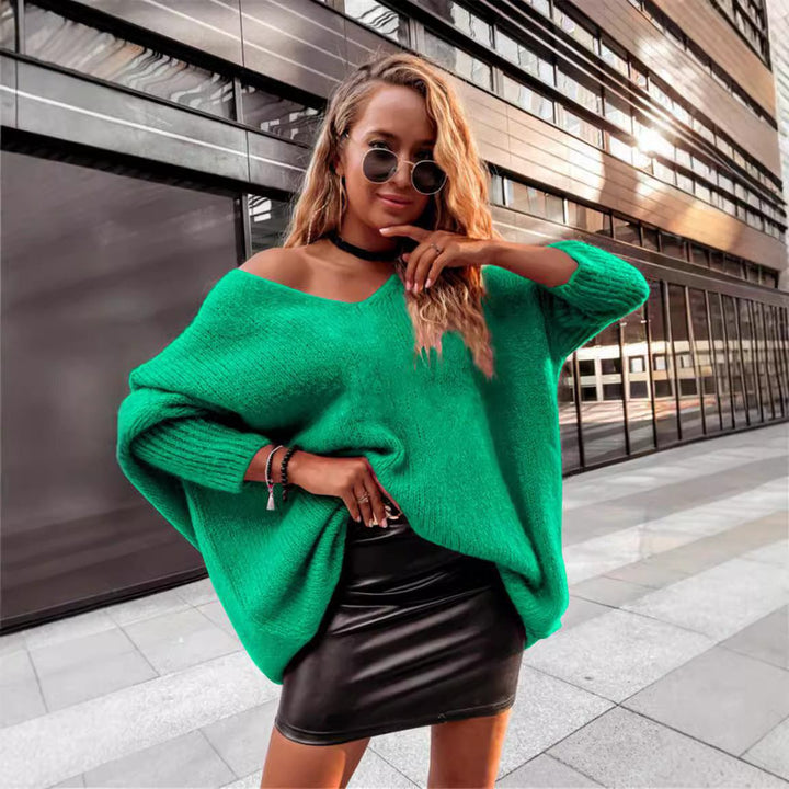 Philomene | Damen Oversized Strickpullover mit weitem Ausschnitt