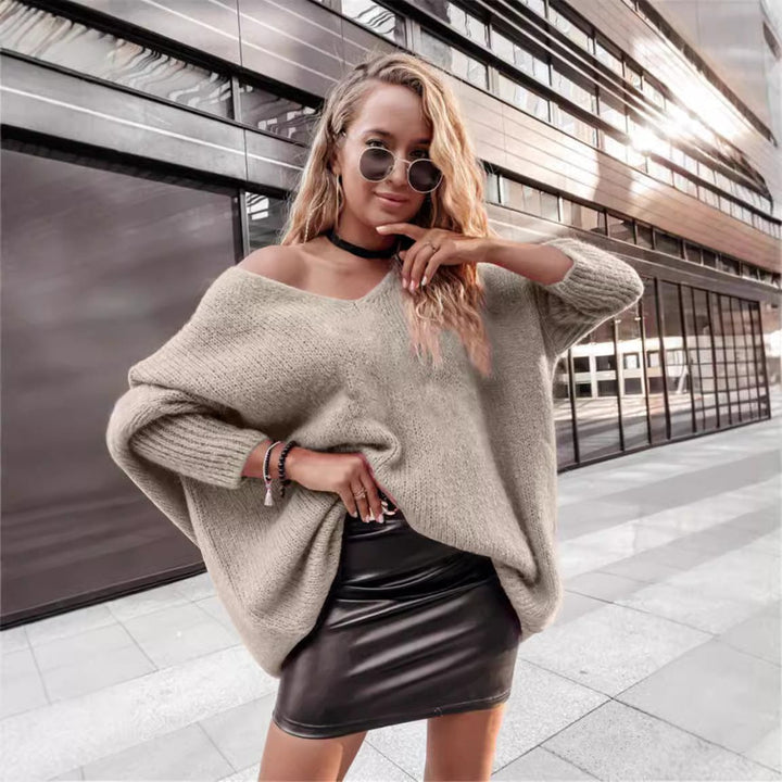 Philomene | Damen Oversized Strickpullover mit weitem Ausschnitt