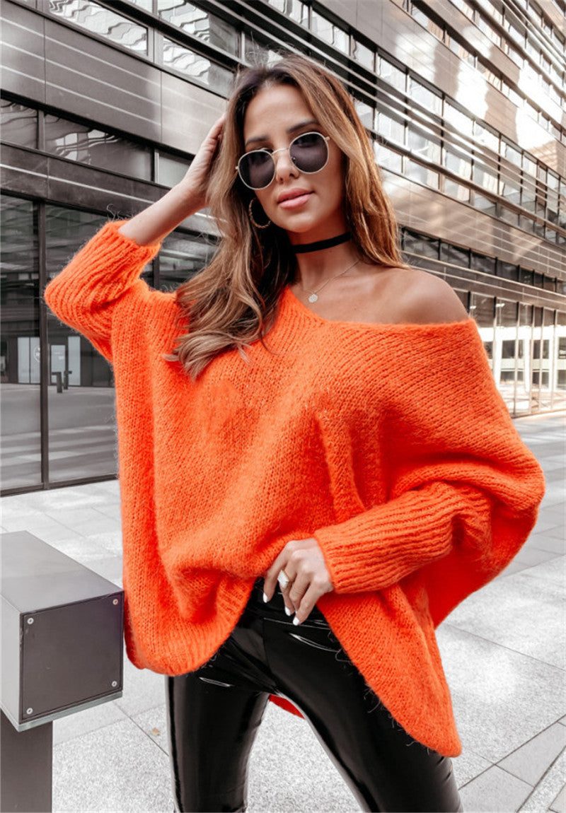 Philomene | Damen Oversized Strickpullover mit weitem Ausschnitt