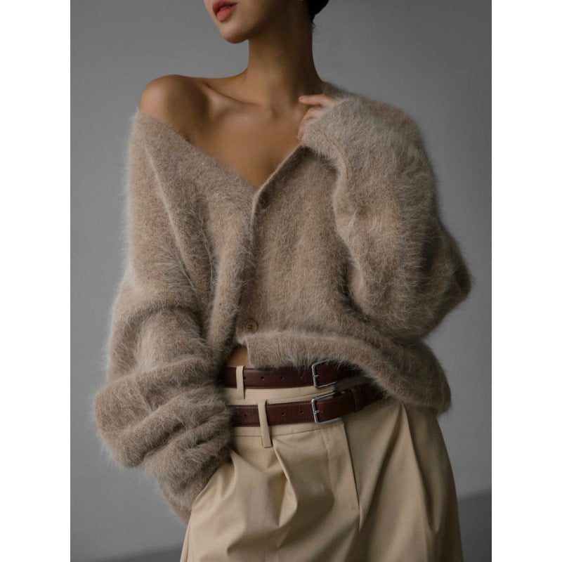 Sieglinde | Damen Oversized Mohair Cardigan mit V-Ausschnitt