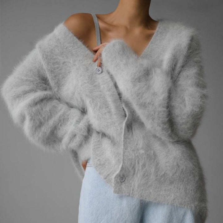 Sieglinde | Damen Oversized Mohair Cardigan mit V-Ausschnitt