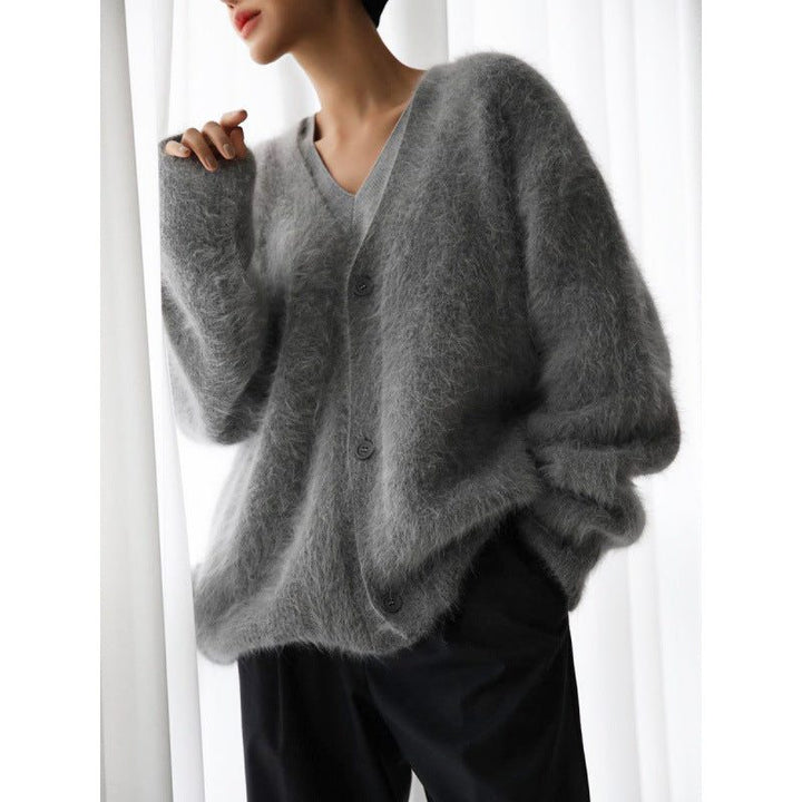 Sieglinde | Damen Oversized Mohair Cardigan mit V-Ausschnitt