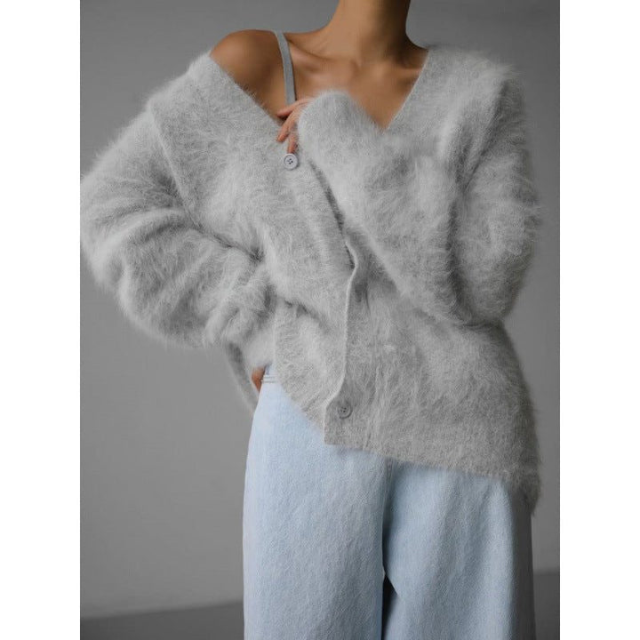Sieglinde | Damen Oversized Mohair Cardigan mit V-Ausschnitt