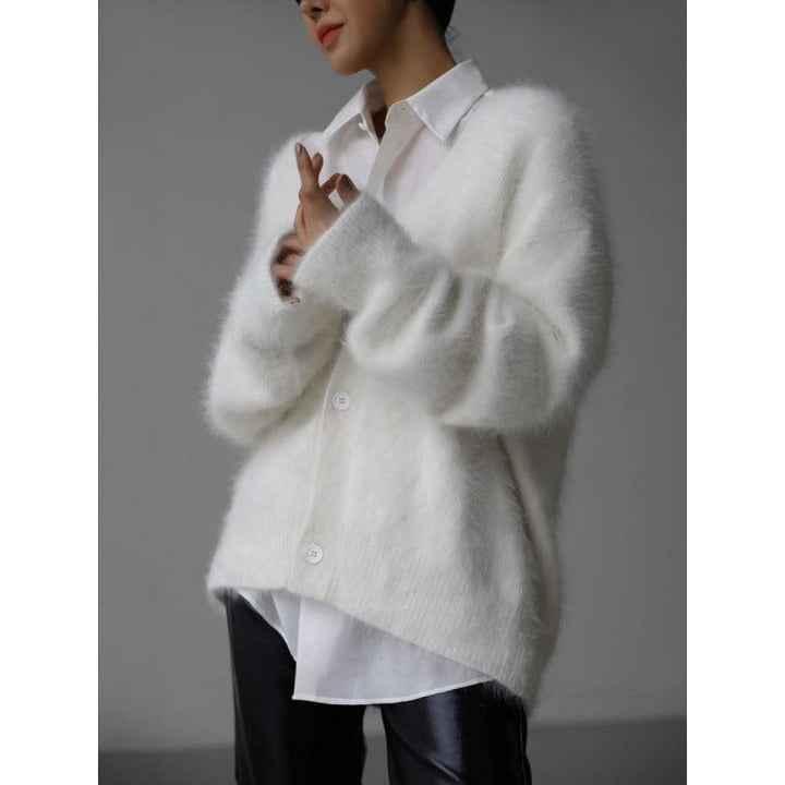 Sieglinde | Damen Oversized Mohair Cardigan mit V-Ausschnitt