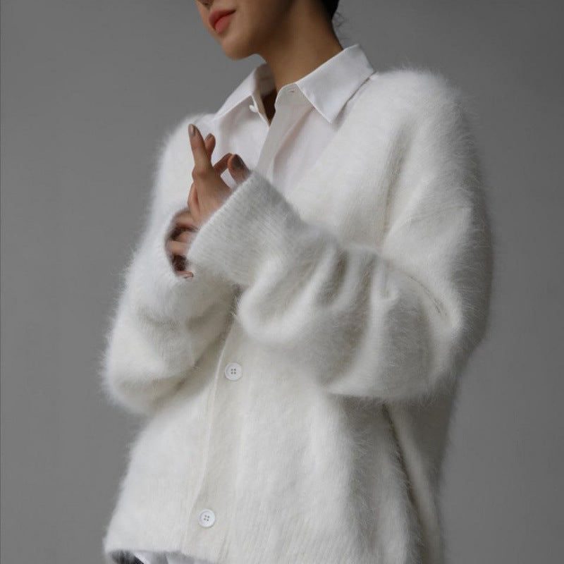 Sieglinde | Damen Oversized Mohair Cardigan mit V-Ausschnitt