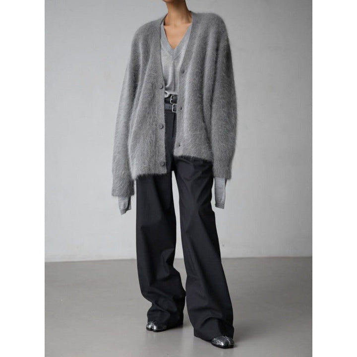 Sieglinde | Damen Oversized Mohair Cardigan mit V-Ausschnitt