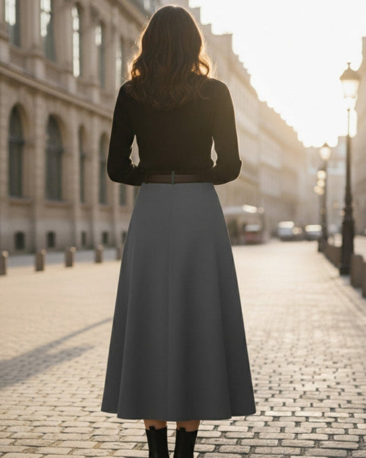 Plissierter A-Linien Midirock für Damen – Midi-Rock mit Gürtel