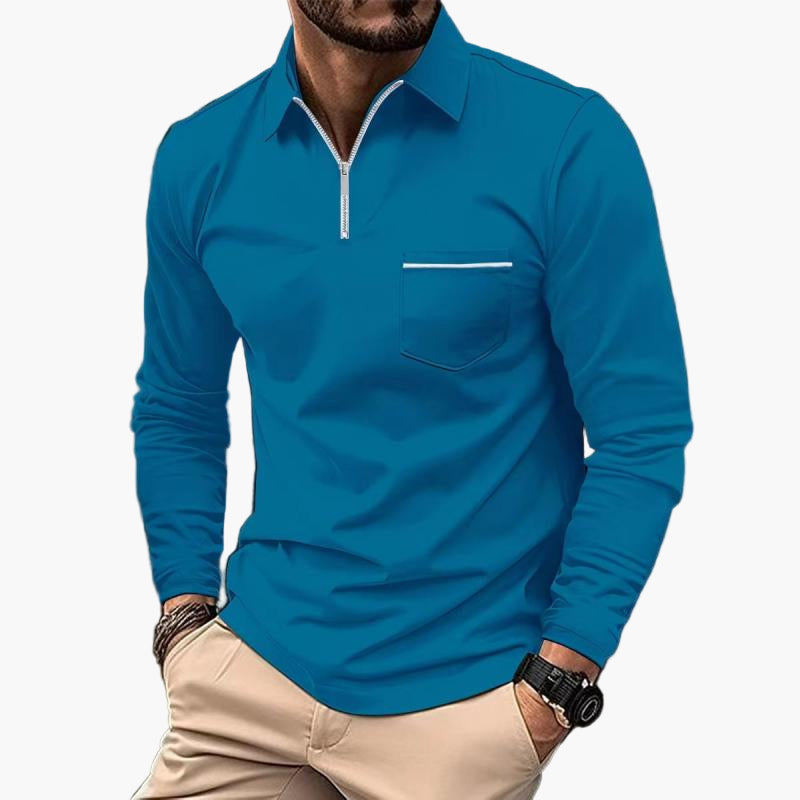 Herren-Polo mit langen Ärmeln im klassischen Stil mit Brusttasche, ideal für Arbeit und Freizeit