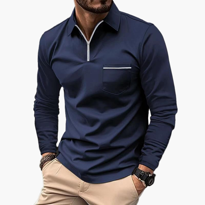 Herren-Polo mit langen Ärmeln im klassischen Stil mit Brusttasche, ideal für Arbeit und Freizeit