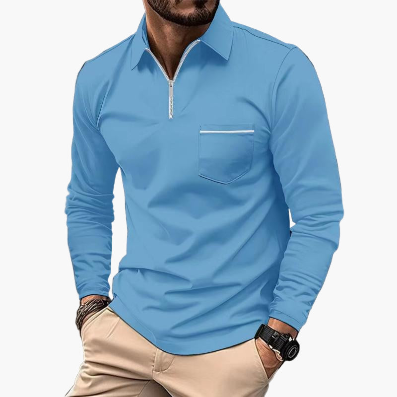 Herren-Polo mit langen Ärmeln im klassischen Stil mit Brusttasche, ideal für Arbeit und Freizeit