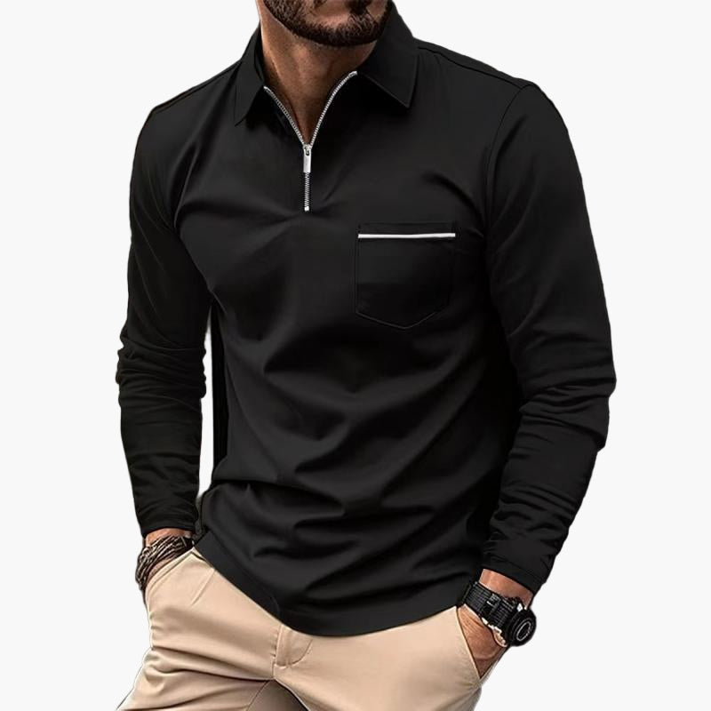 Herren-Polo mit langen Ärmeln im klassischen Stil mit Brusttasche, ideal für Arbeit und Freizeit