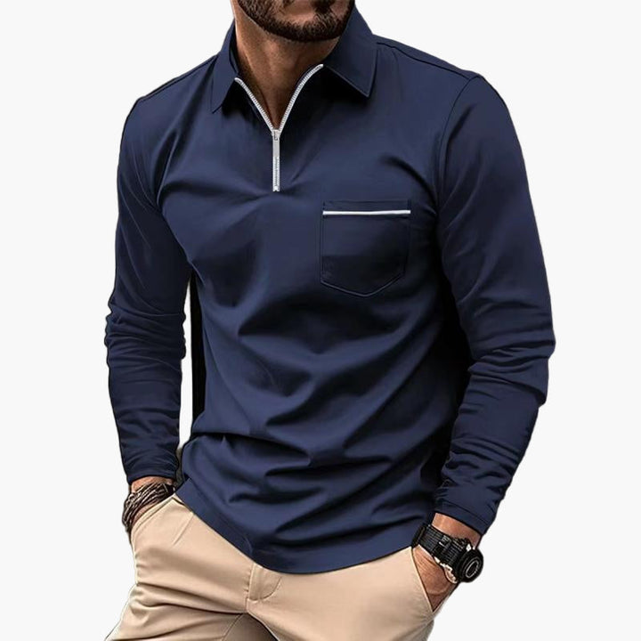 Herren-Polo mit langen Ärmeln im klassischen Stil mit Brusttasche, ideal für Arbeit und Freizeit