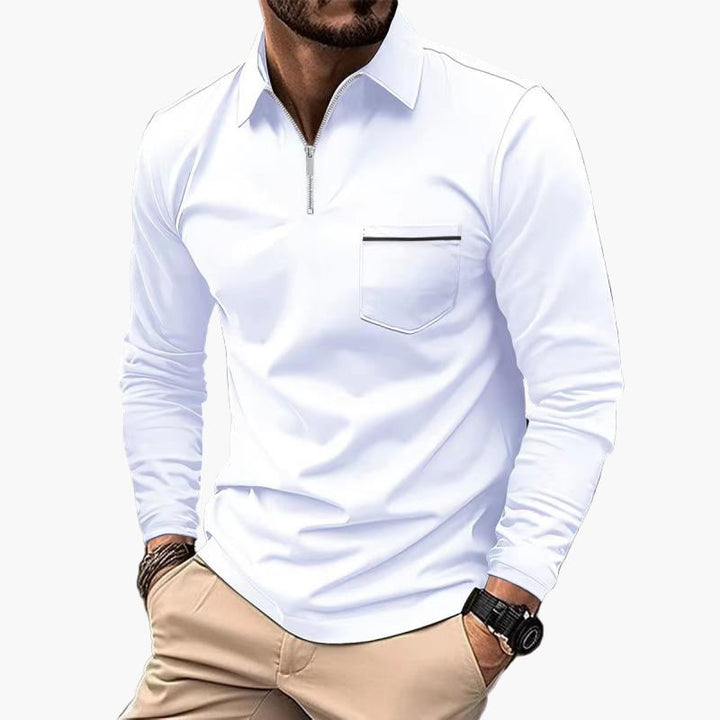 Herren-Polo mit langen Ärmeln im klassischen Stil mit Brusttasche, ideal für Arbeit und Freizeit