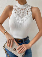 Top Damen - Ärmellos mit Hohem Kragen und Spitze | Elegant
