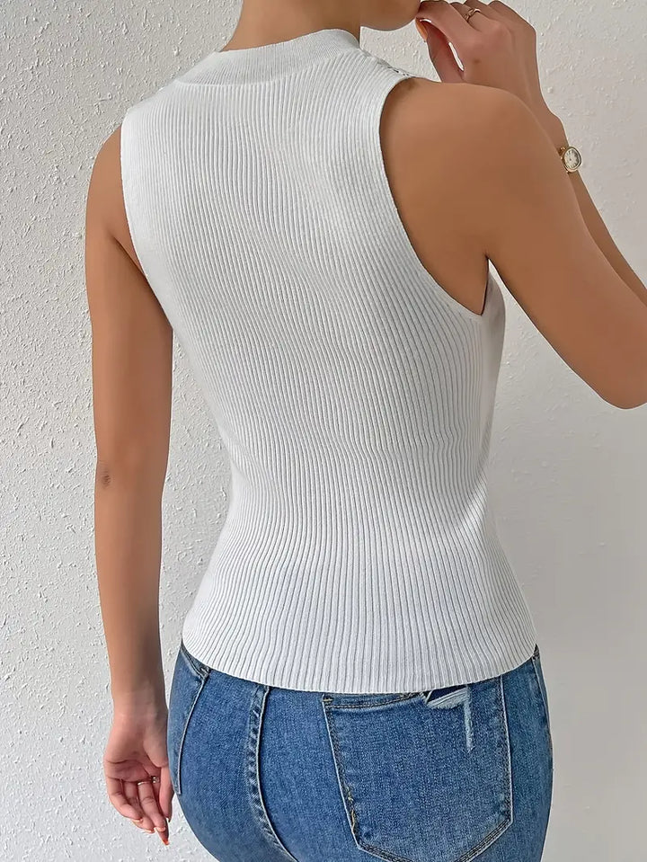 Top Damen - Ärmellos mit Hohem Kragen und Spitze | Elegant