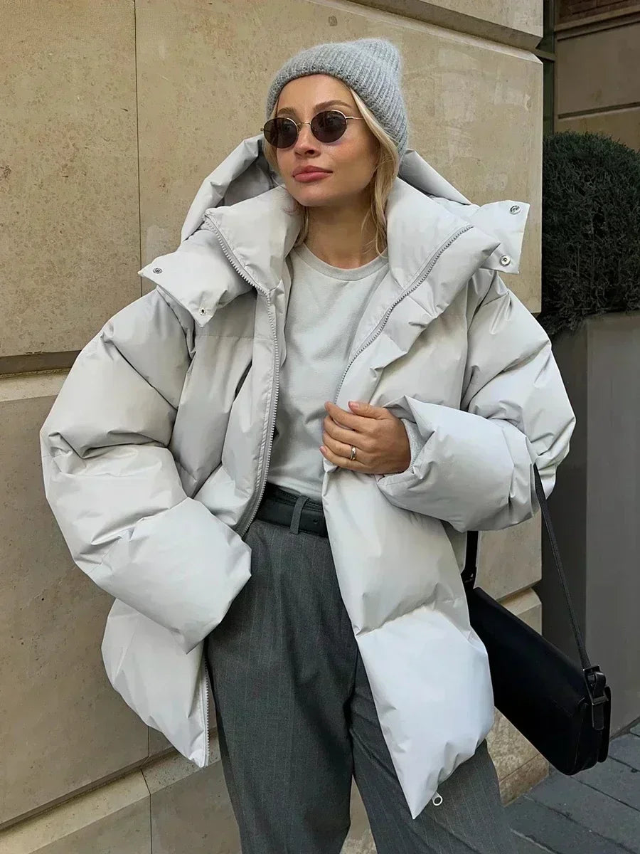 Oversized Winterjacke | Damenjacke mit Kapuze und wattierter Fütterung