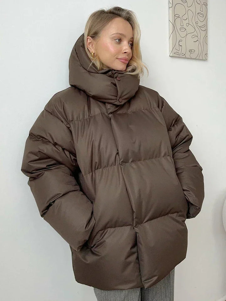 Oversized Winterjacke | Damenjacke mit Kapuze und wattierter Fütterung