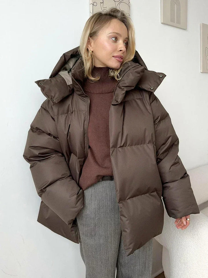 Oversized Winterjacke | Damenjacke mit Kapuze und wattierter Fütterung