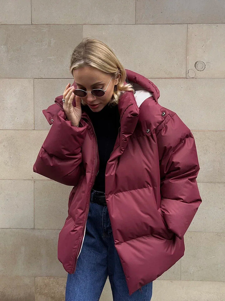 Oversized Winterjacke | Damenjacke mit Kapuze und wattierter Fütterung