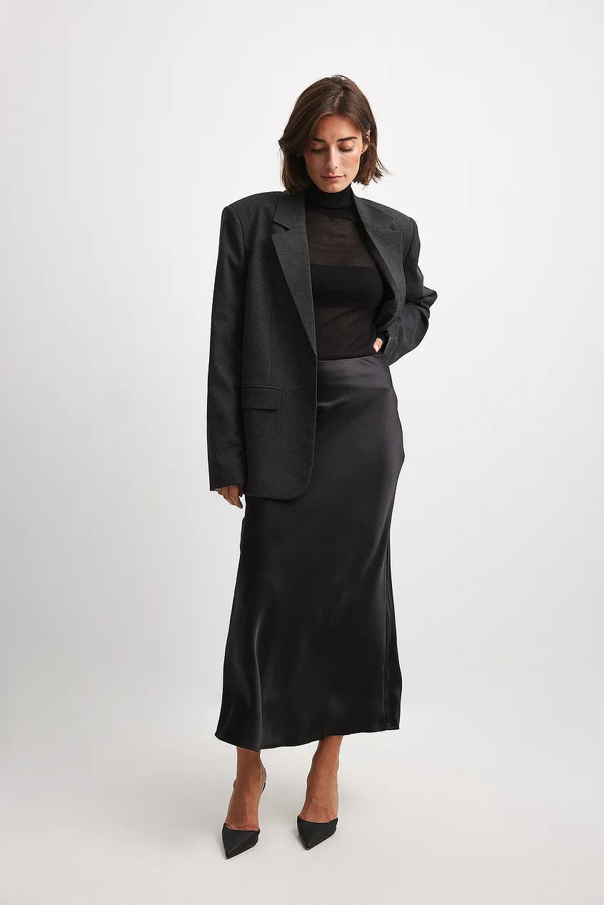 Vienne-Rose | Satin Midi Rock mit Hoher Taille