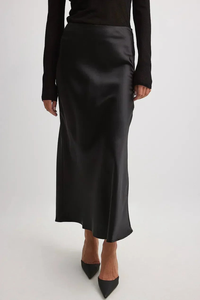 Vienne-Rose | Satin Midi Rock mit Hoher Taille