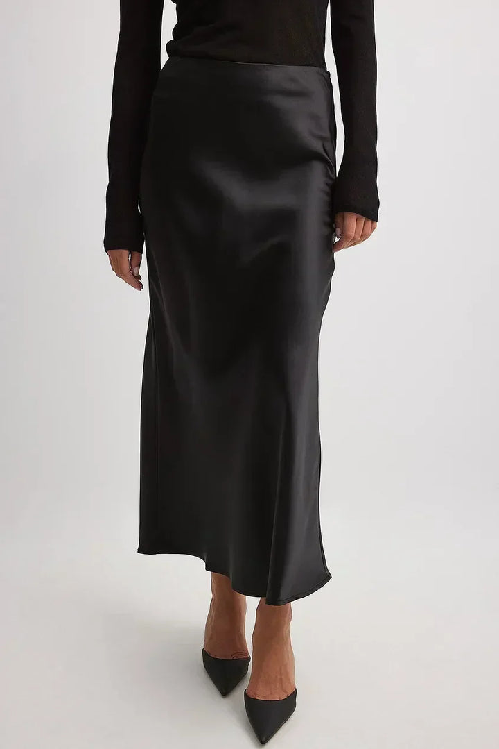 Vienne-Rose | Satin Midi Rock mit Hoher Taille