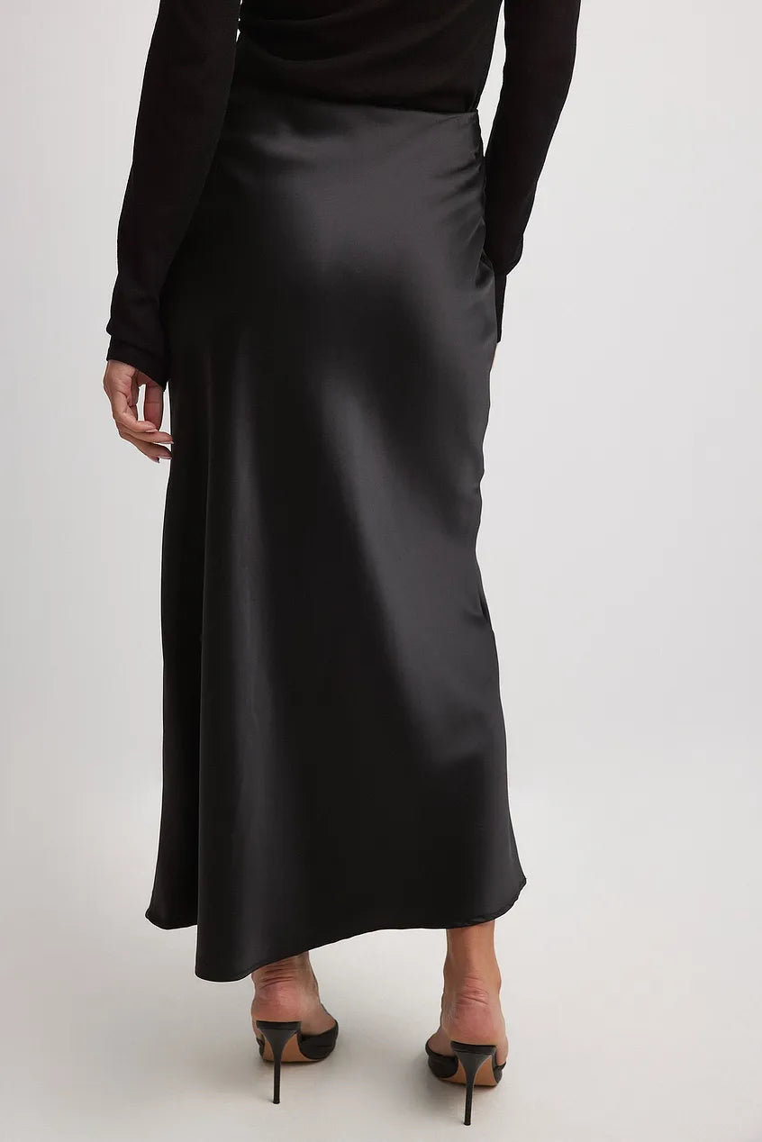 Vienne-Rose | Satin Midi Rock mit Hoher Taille
