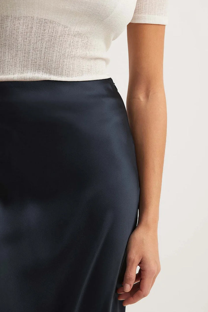 Vienne-Rose | Satin Midi Rock mit Hoher Taille
