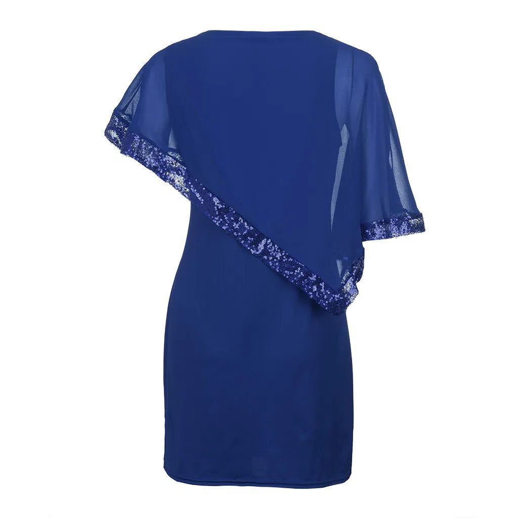 Jamila | Pailletten Chiffon Midi-Kleid für Damen mit kalten Schultern