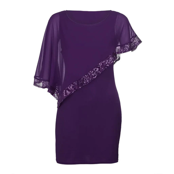 Jamila | Pailletten Chiffon Midi-Kleid für Damen mit kalten Schultern