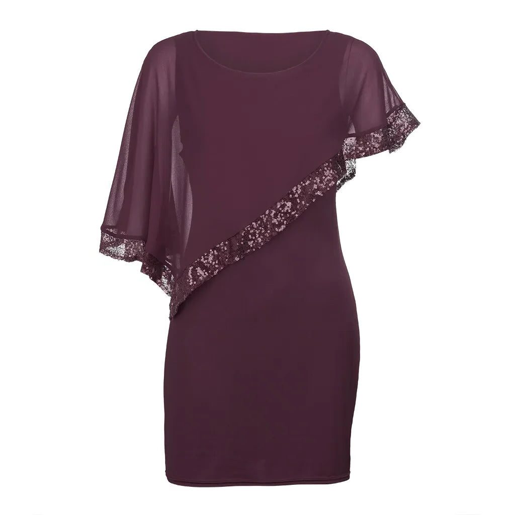 Jamila | Pailletten Chiffon Midi-Kleid für Damen mit kalten Schultern