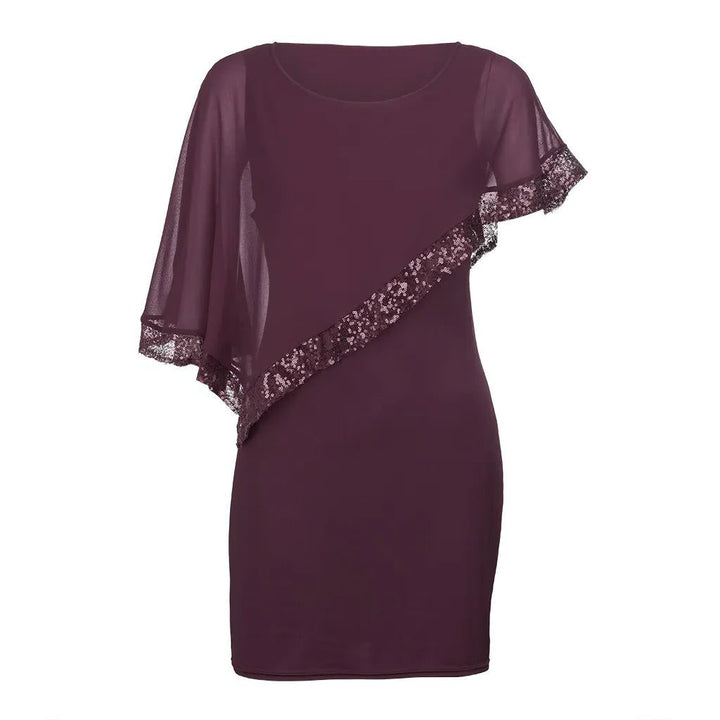 Jamila | Pailletten Chiffon Midi-Kleid für Damen mit kalten Schultern