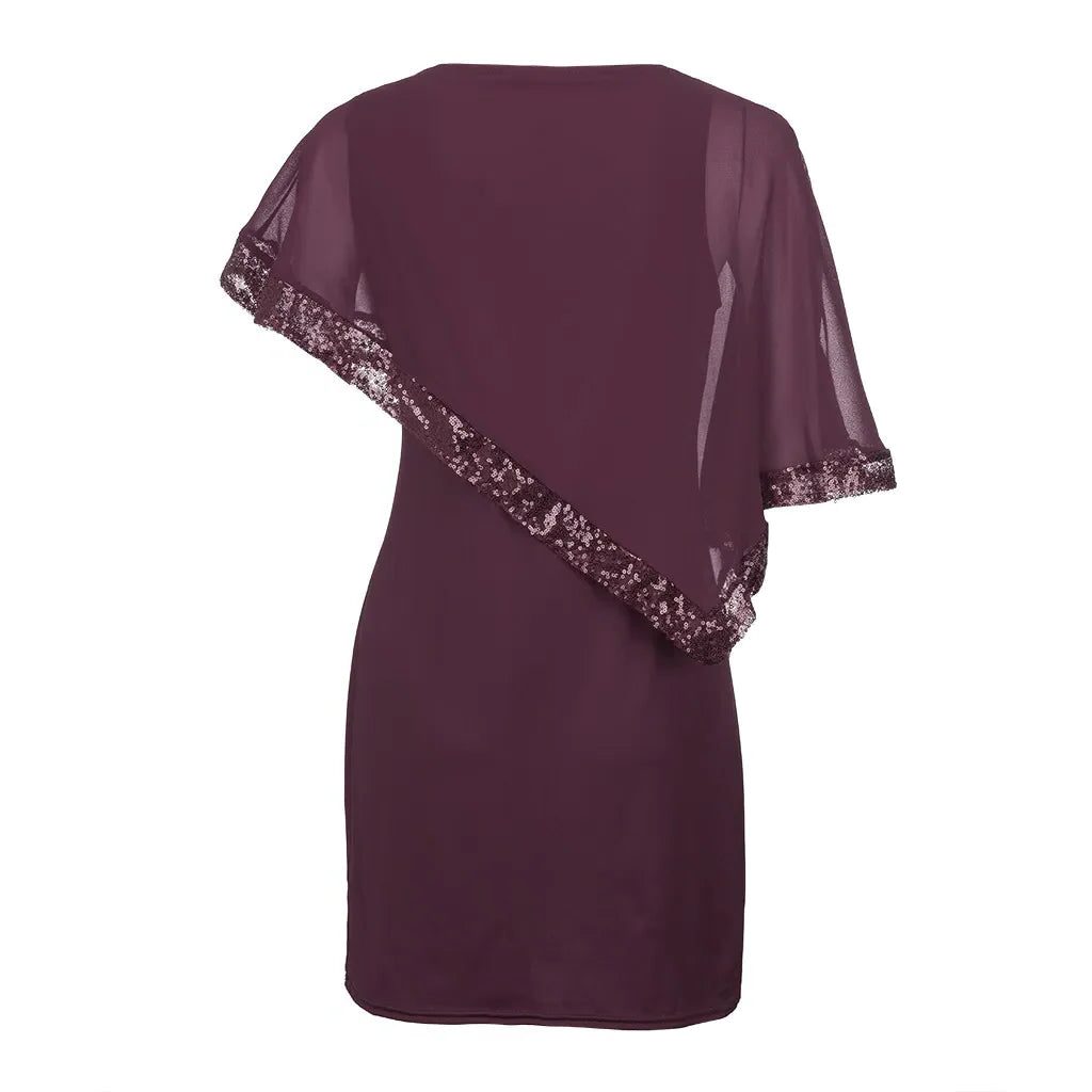 Jamila | Pailletten Chiffon Midi-Kleid für Damen mit kalten Schultern