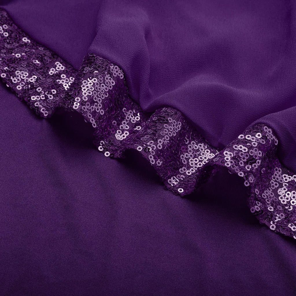 Jamila | Pailletten Chiffon Midi-Kleid für Damen mit kalten Schultern