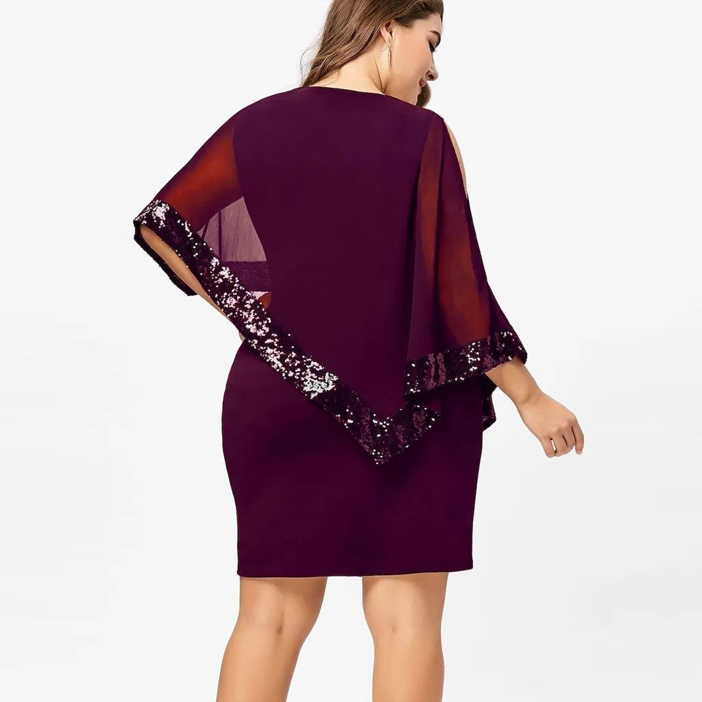 Jamila | Pailletten Chiffon Midi-Kleid für Damen mit kalten Schultern