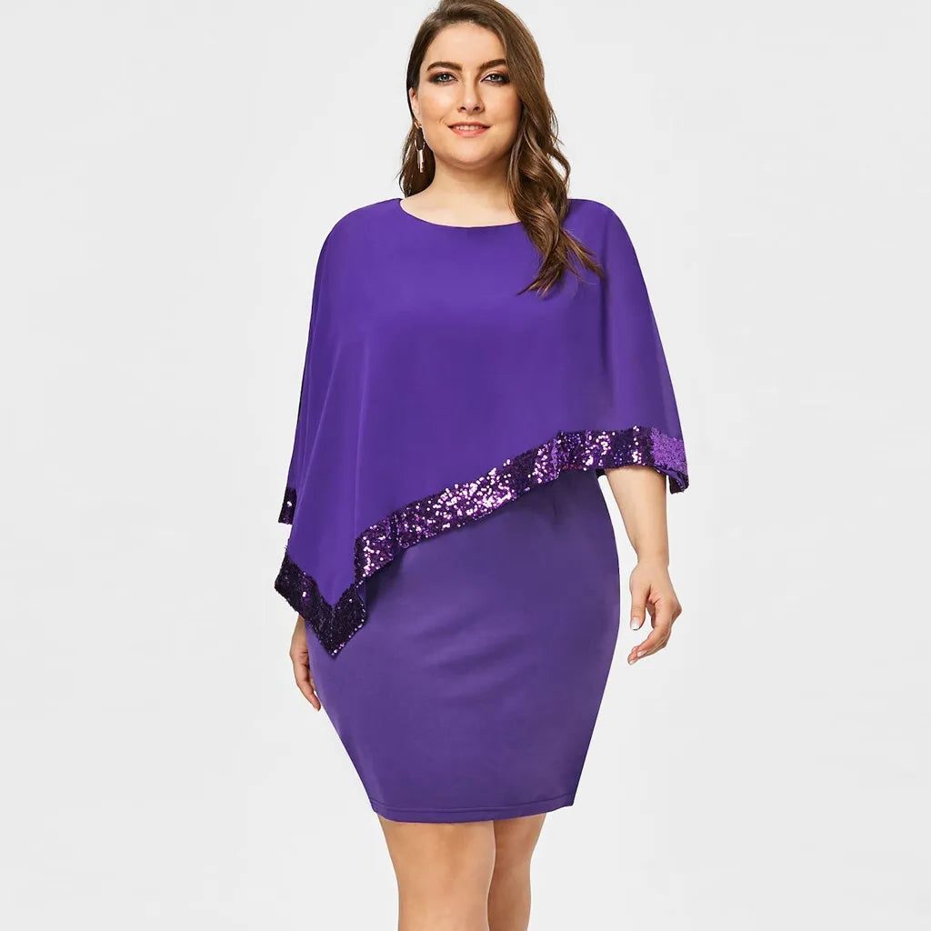 Jamila | Pailletten Chiffon Midi-Kleid für Damen mit kalten Schultern