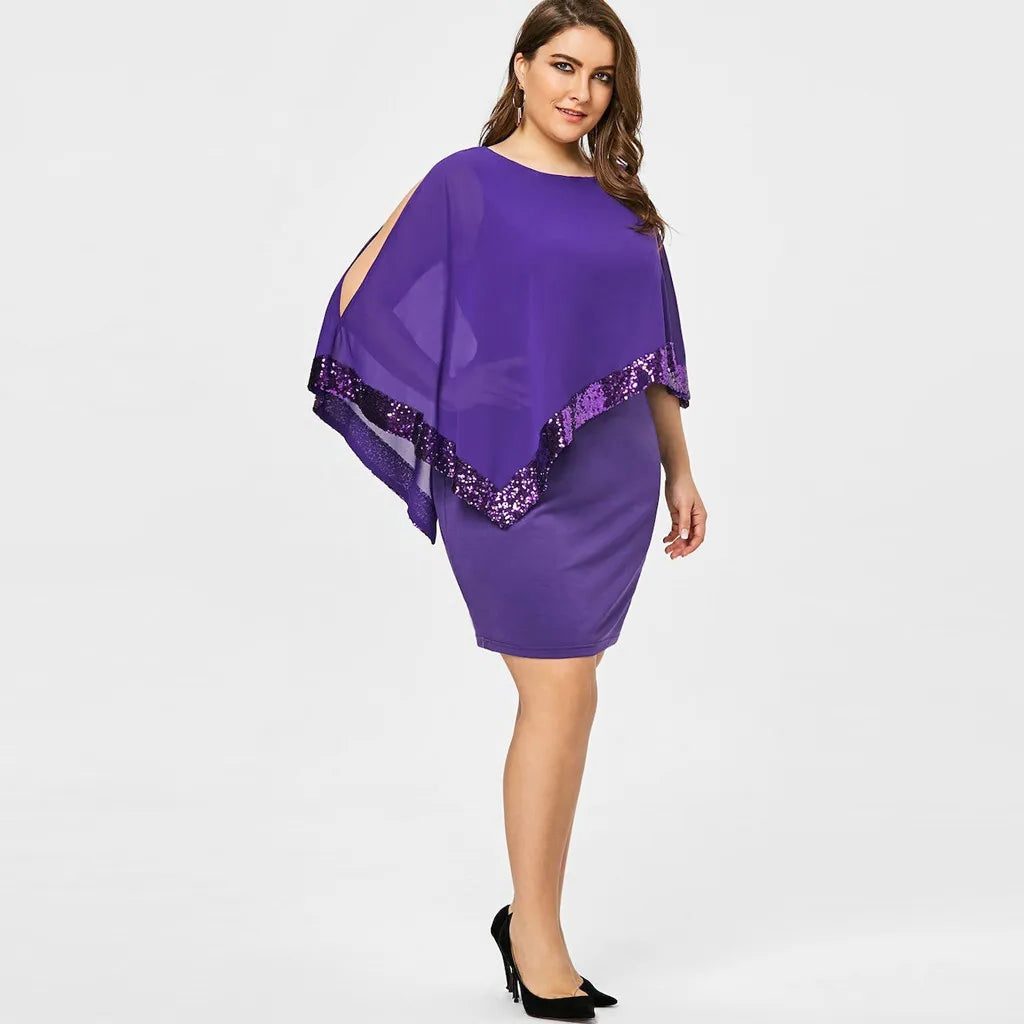 Jamila | Pailletten Chiffon Midi-Kleid für Damen mit kalten Schultern