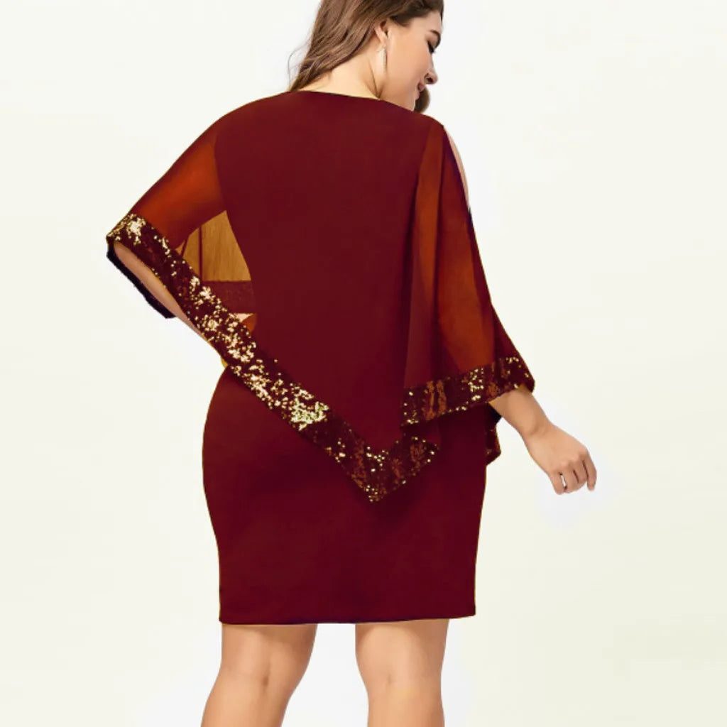 Jamila | Pailletten Chiffon Midi-Kleid für Damen mit kalten Schultern