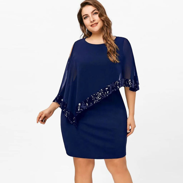 Jamila | Pailletten Chiffon Midi-Kleid für Damen mit kalten Schultern