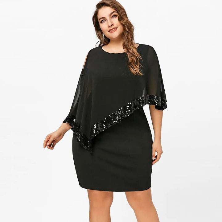Jamila | Pailletten Chiffon Midi-Kleid für Damen mit kalten Schultern