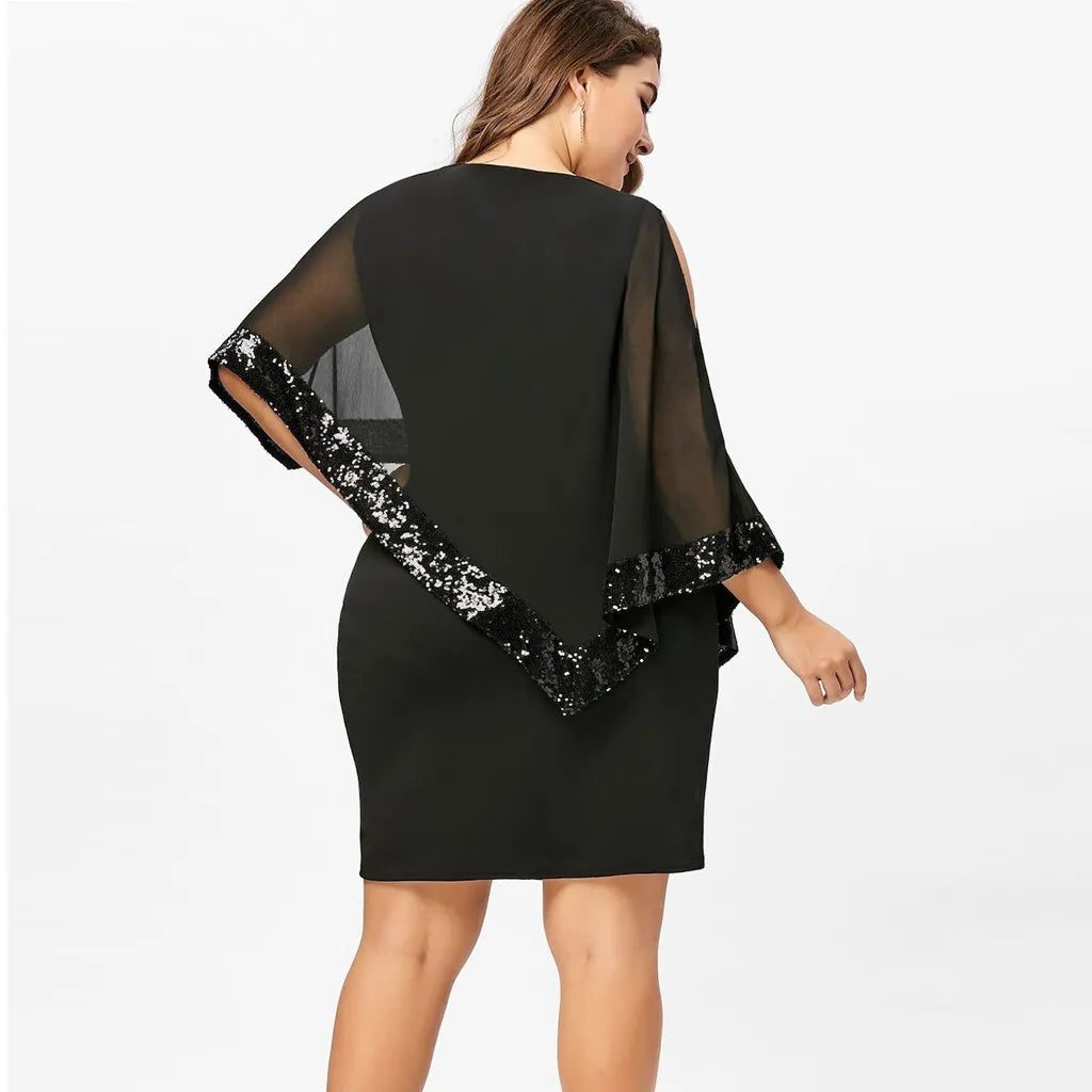 Jamila | Pailletten Chiffon Midi-Kleid für Damen mit kalten Schultern