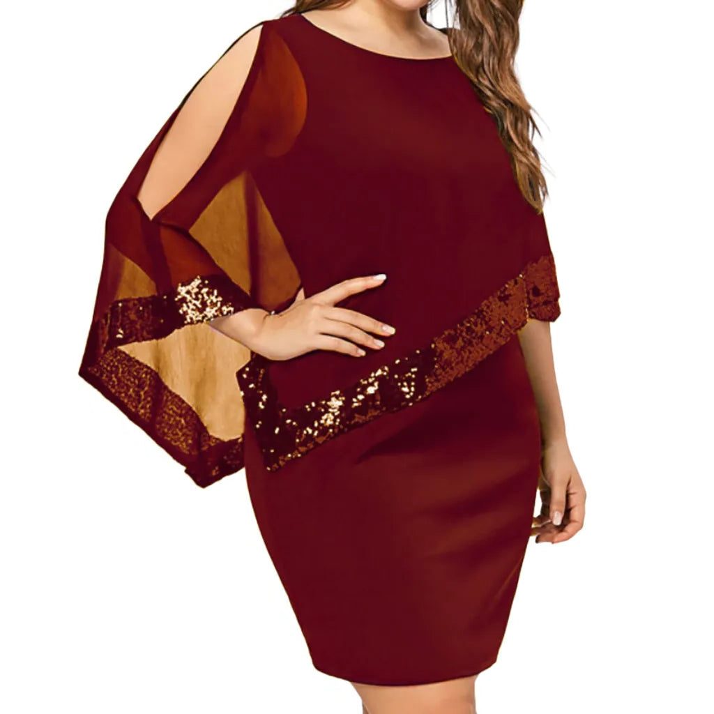 Jamila | Pailletten Chiffon Midi-Kleid für Damen mit kalten Schultern