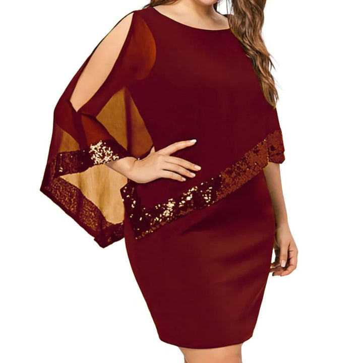 Jamila | Pailletten Chiffon Midi-Kleid für Damen mit kalten Schultern