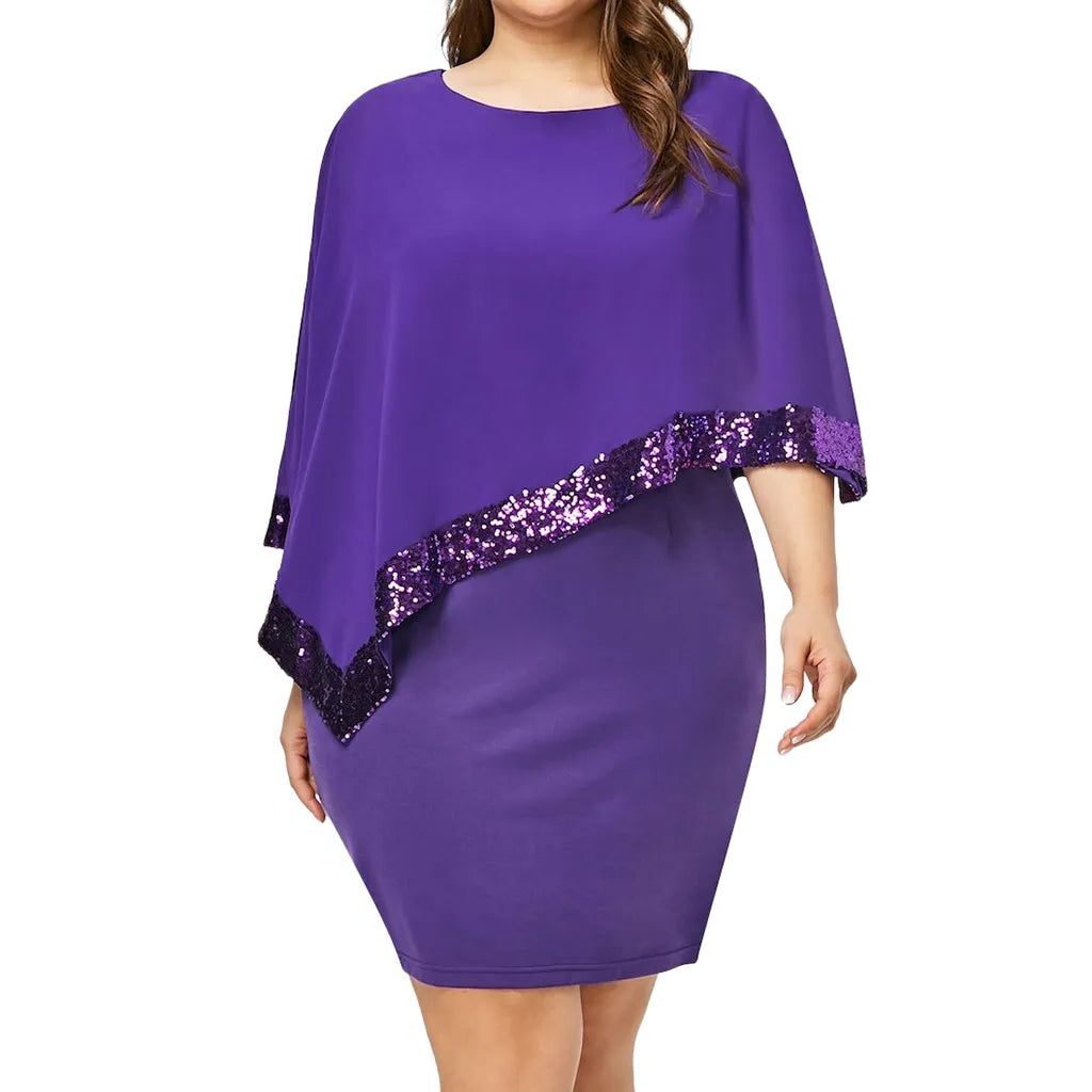 Jamila | Pailletten Chiffon Midi-Kleid für Damen mit kalten Schultern
